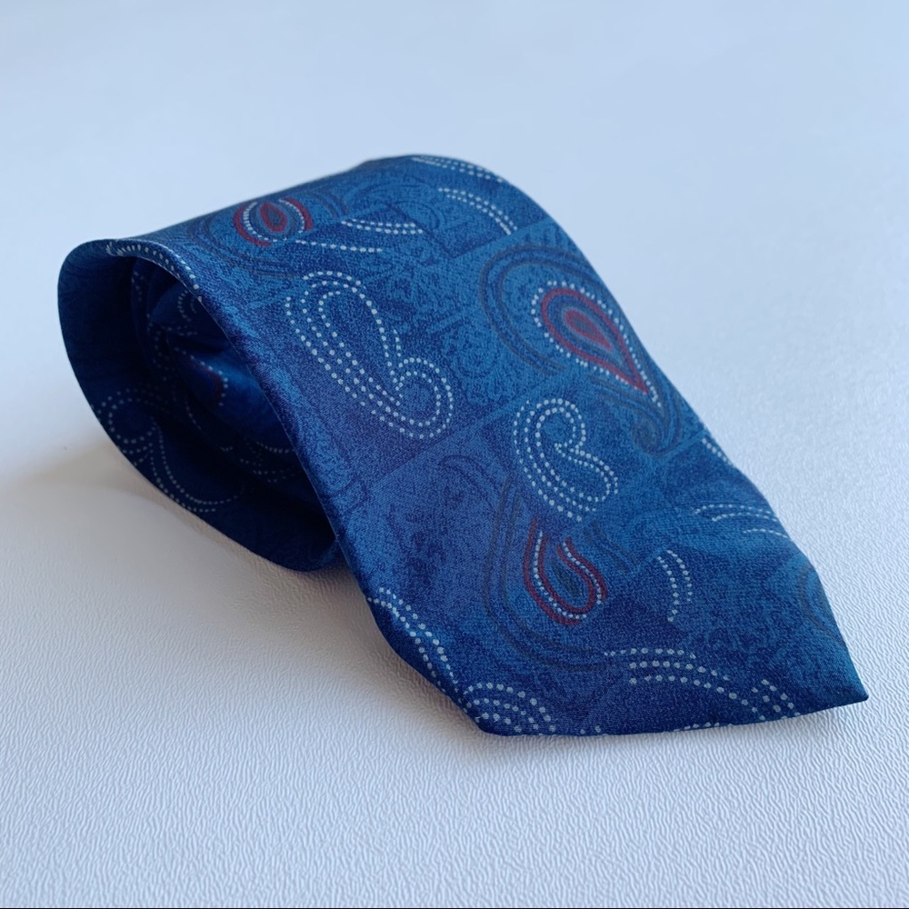Lanvin Paris 100% Silk Neck Tie Blue Red White Paisley Print Made in Italy